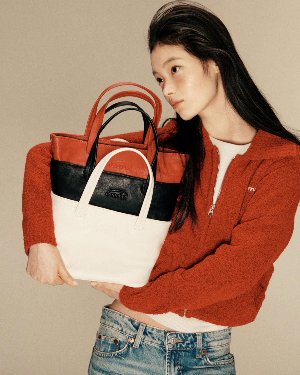 Emis Grain Tote Bag-Cream