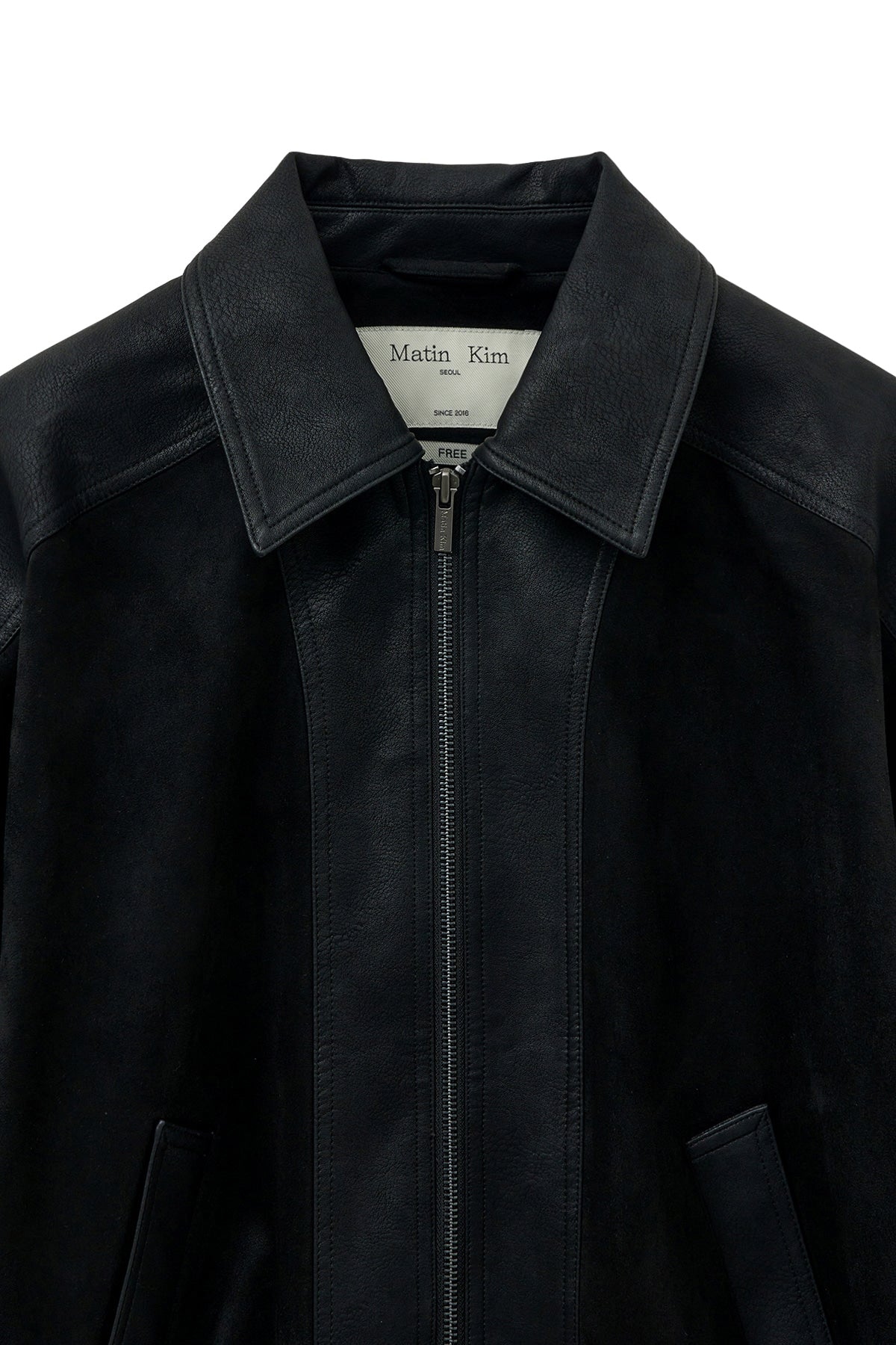 Matinkim Suede Mix Leather Zip UP Jumper For Women IN Black
