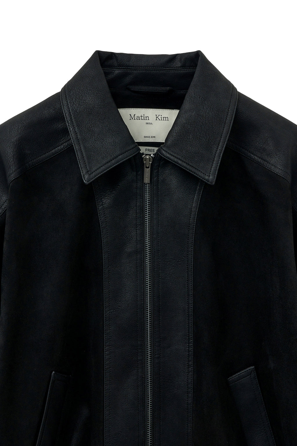 Matinkim Suede Mix Leather Zip UP Jumper For Women IN Black