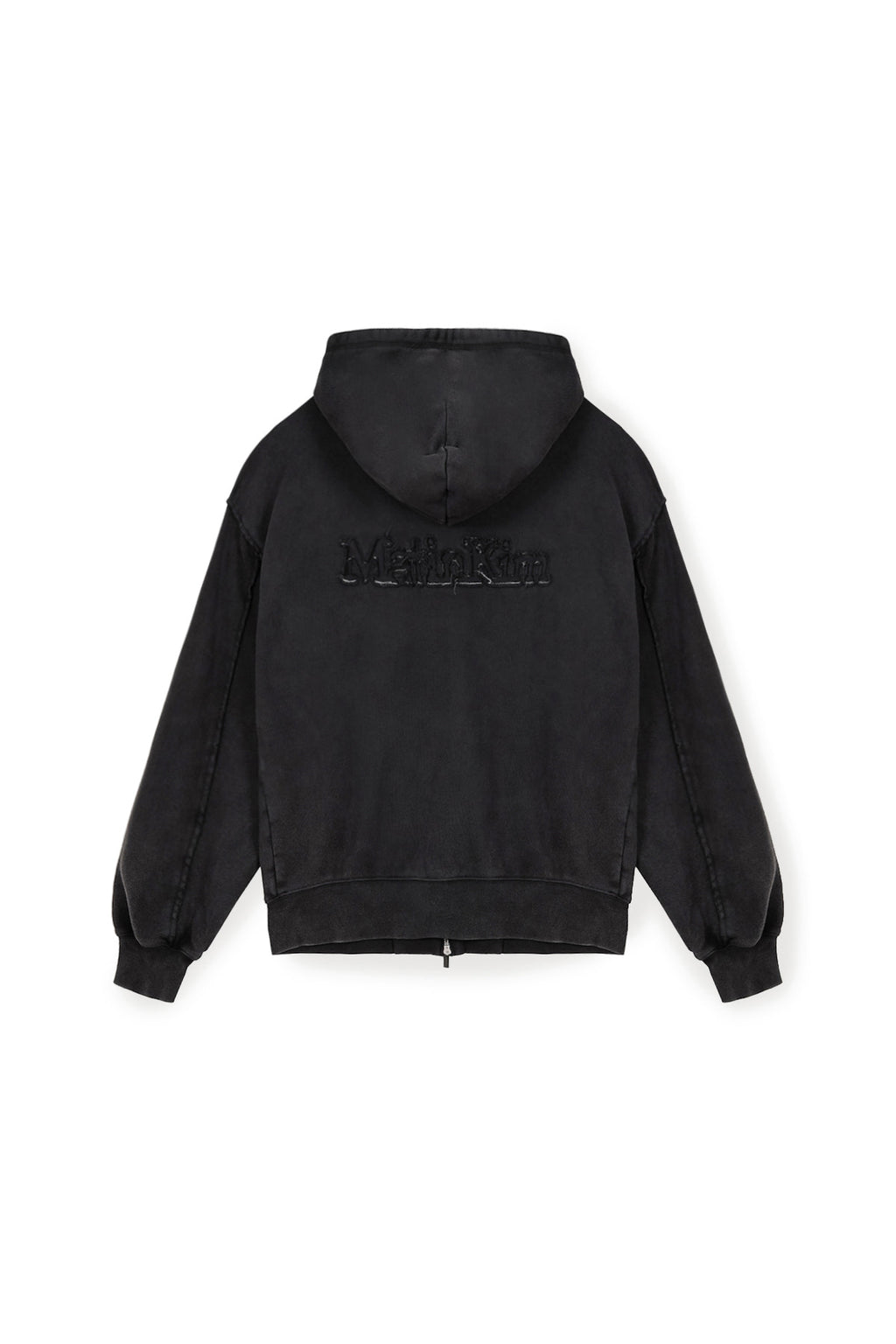 [matinkim] BACK LOGO WASHED HOODY ZIP UP FOR MEN IN CHARCOAL