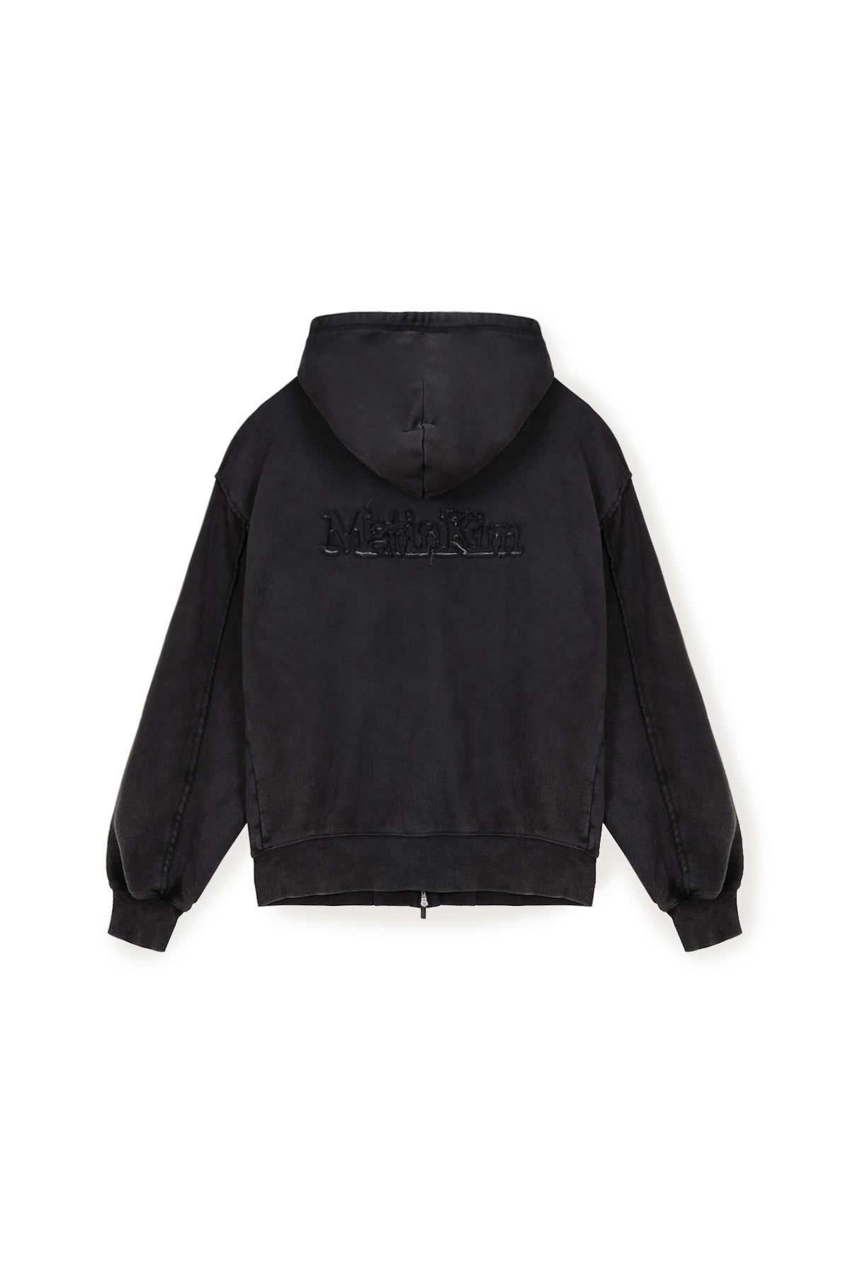 [matinkim] BACK LOGO WASHED HOODY ZIP UP FOR MEN IN CHARCOAL