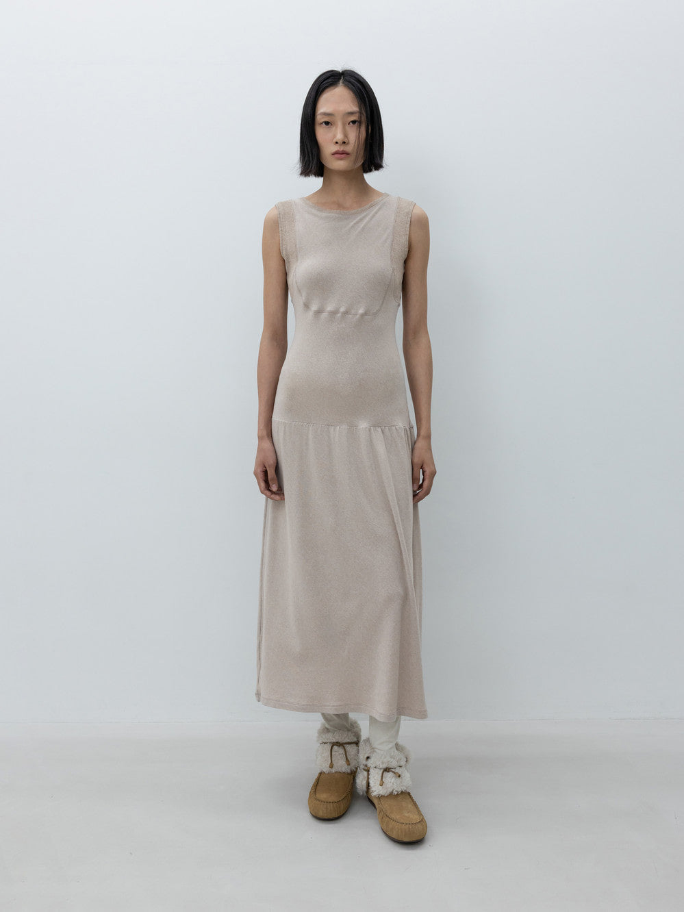 Low Classic Sleeveless Jersey Dress Beige