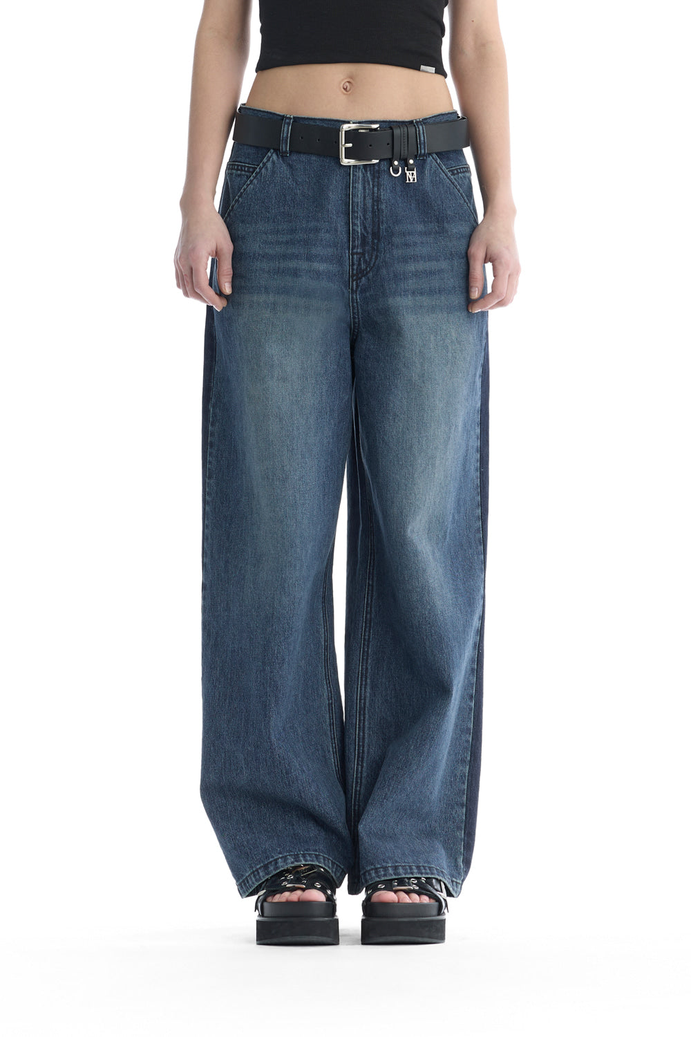 Treemingbird Tonal Wide Denim Pants Blue