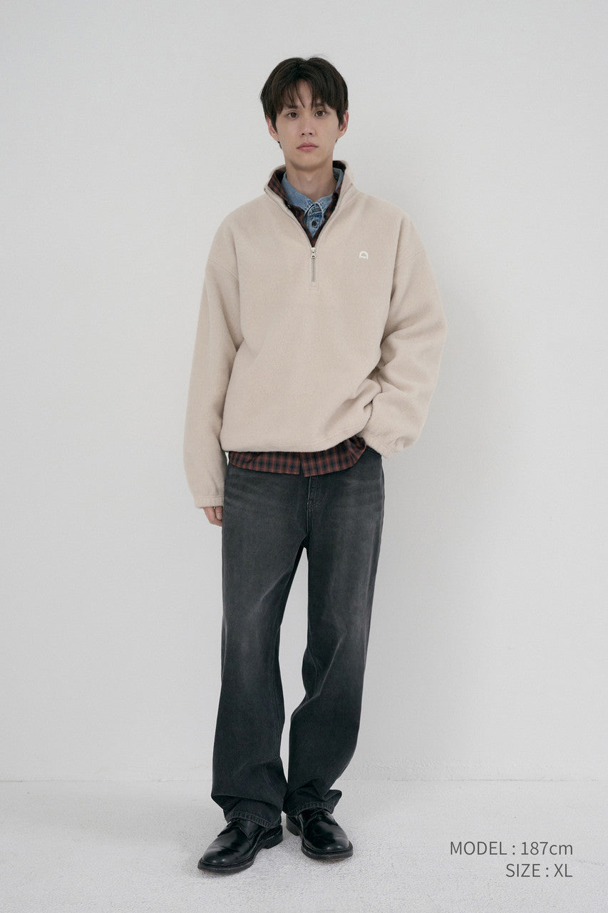 Dunst Unisex Half Zip-Up Fleece Sweatshirt Cream