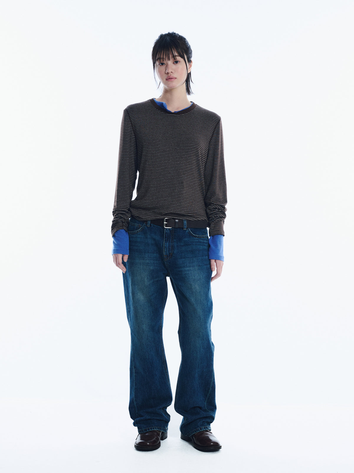 Low Classic Striped Stitch Long Sleeve Tee Brown