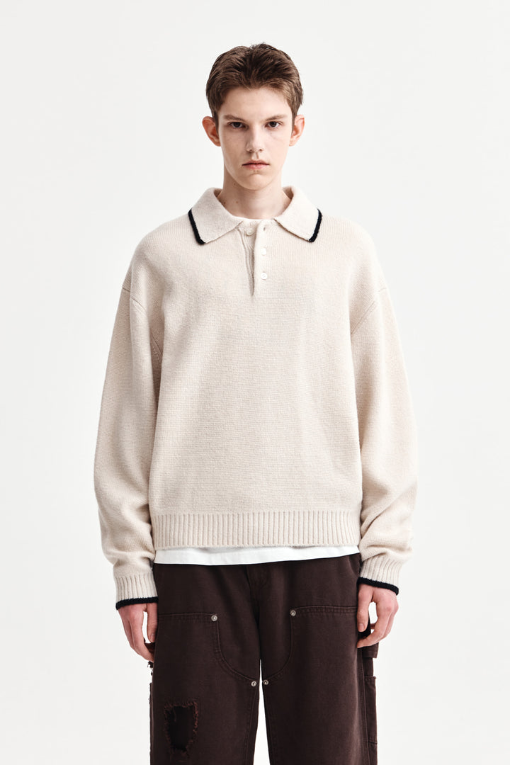 Matinkim Back Logo Collar Knit Top For Men IN Ivory