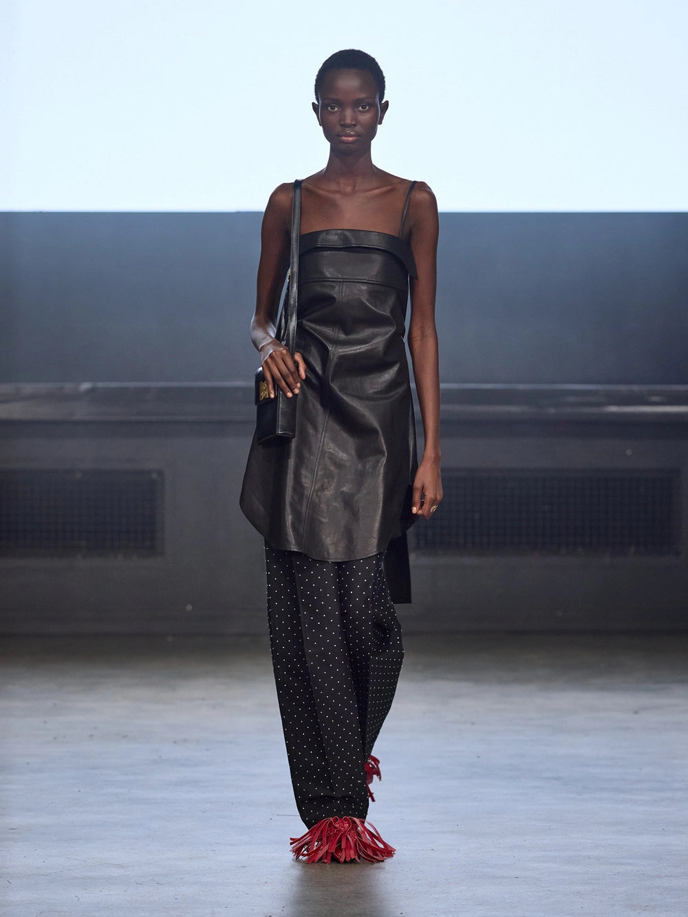 EENK Panel Line Leather Top - Black