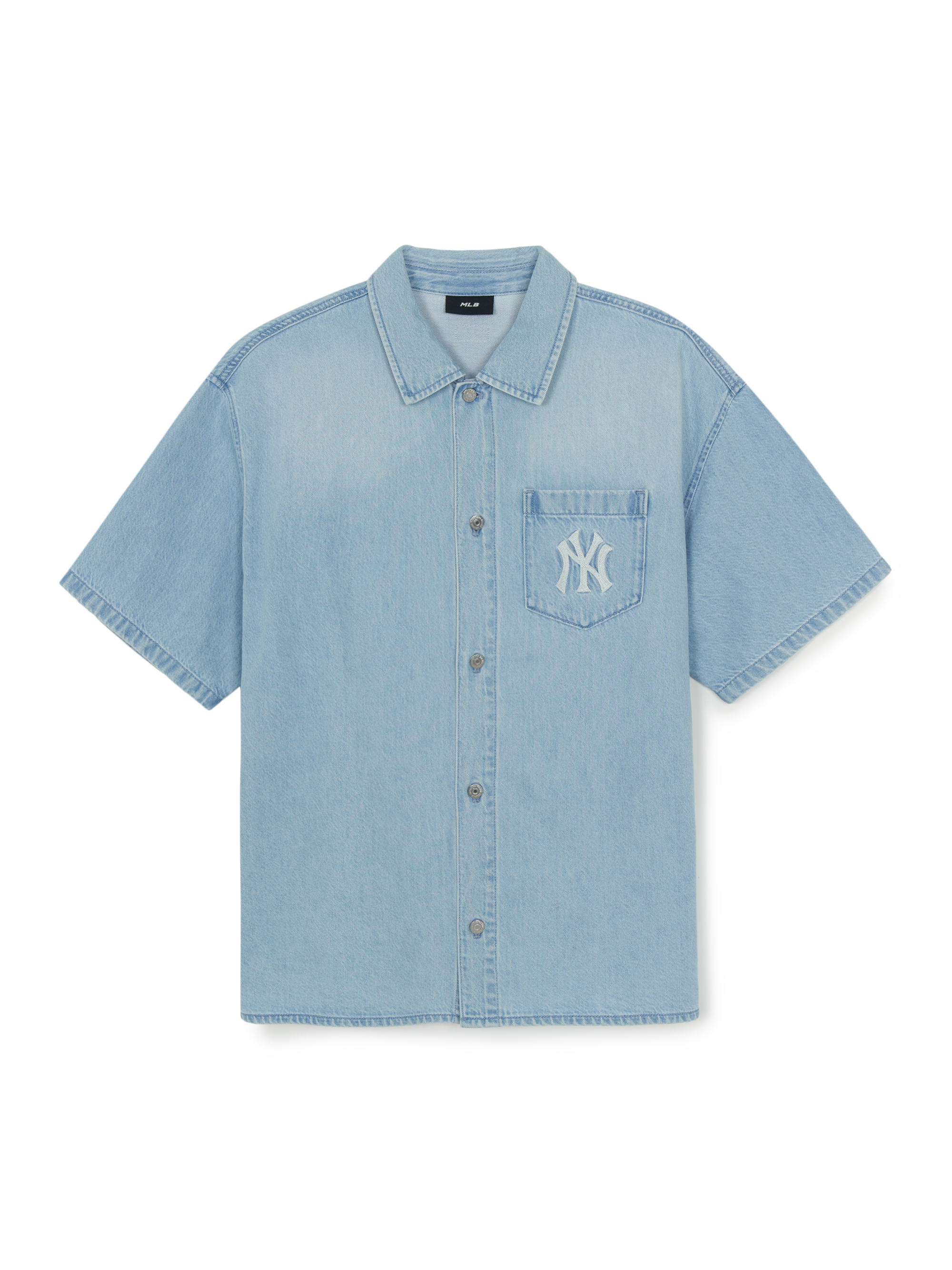 MLB Korea Basic Small Logo Summer Tencel Short Sleeve Denim Shirt