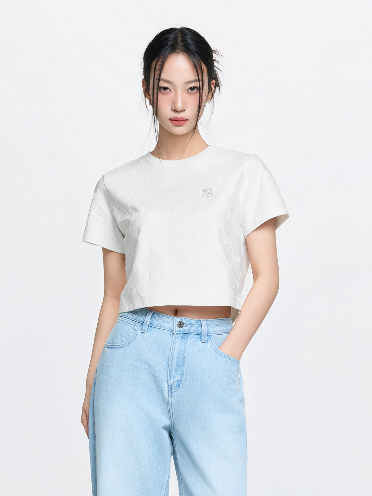 Mlb Women's Dia Monogram Tonal Jacquard Crop T-Shirts