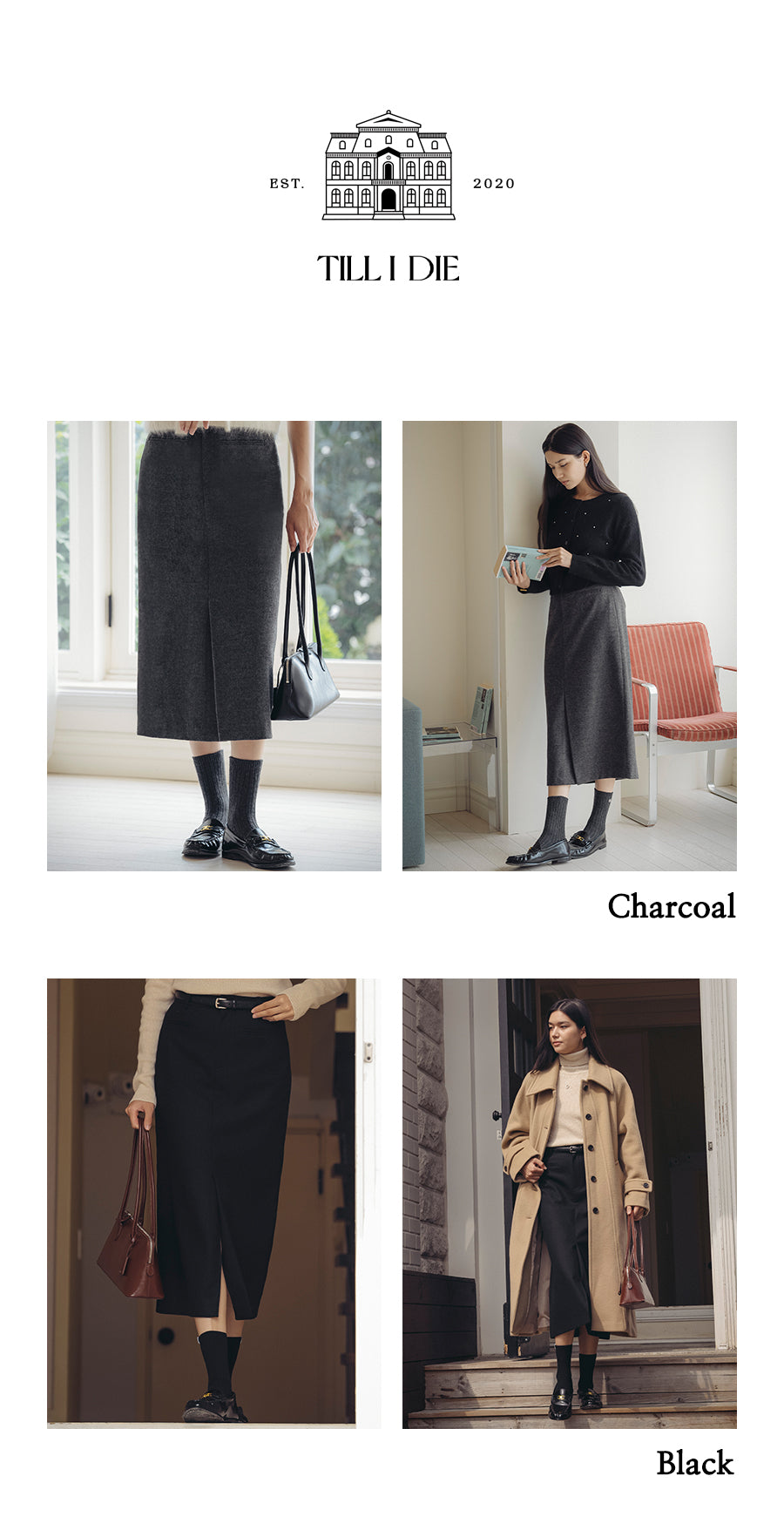 Tillidie H-line wool blend slit skirt Charcoal
