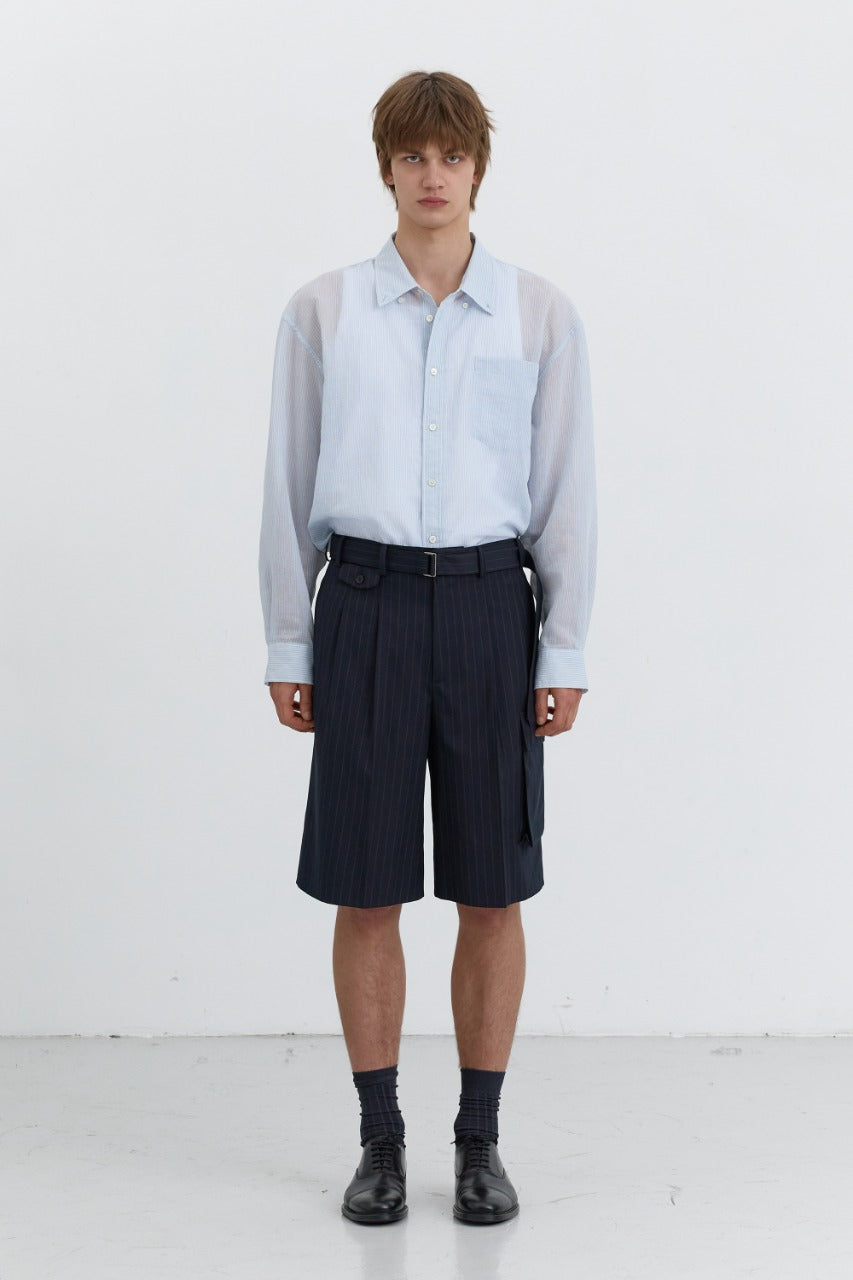 Dunst Belted Multipocket Bermuda Shorts Navy Stripe