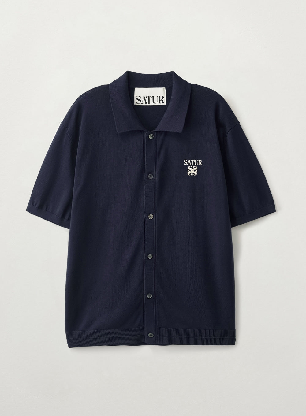 Satur Collar Half Knit Cardigan - Navy