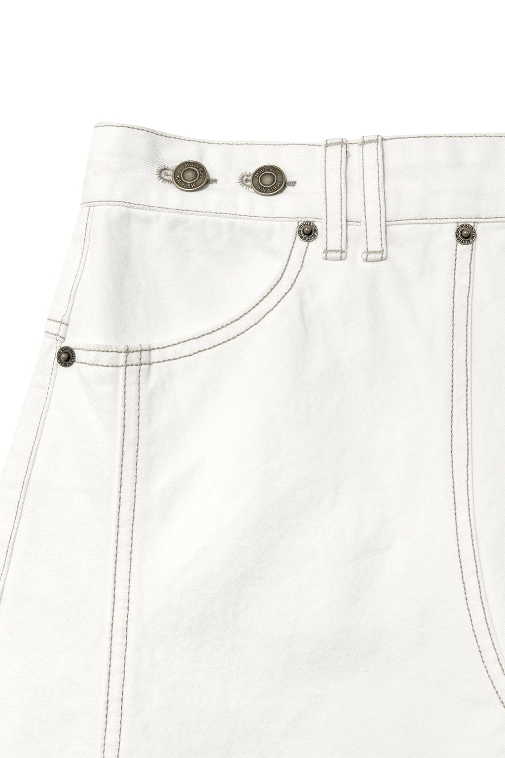 [matinkim] DENIM MIXED FLARE SKIRT IN IVORY