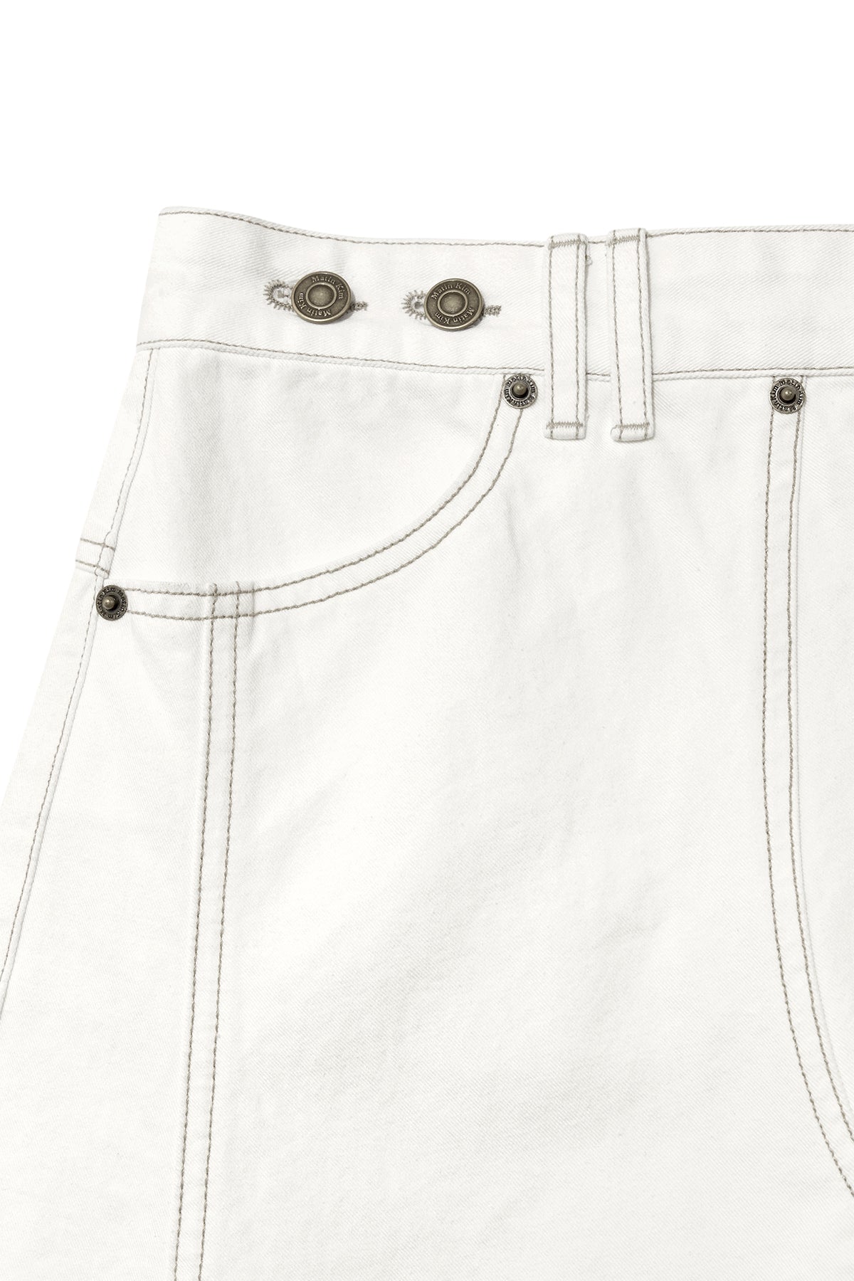 [matinkim] DENIM MIXED FLARE SKIRT IN IVORY