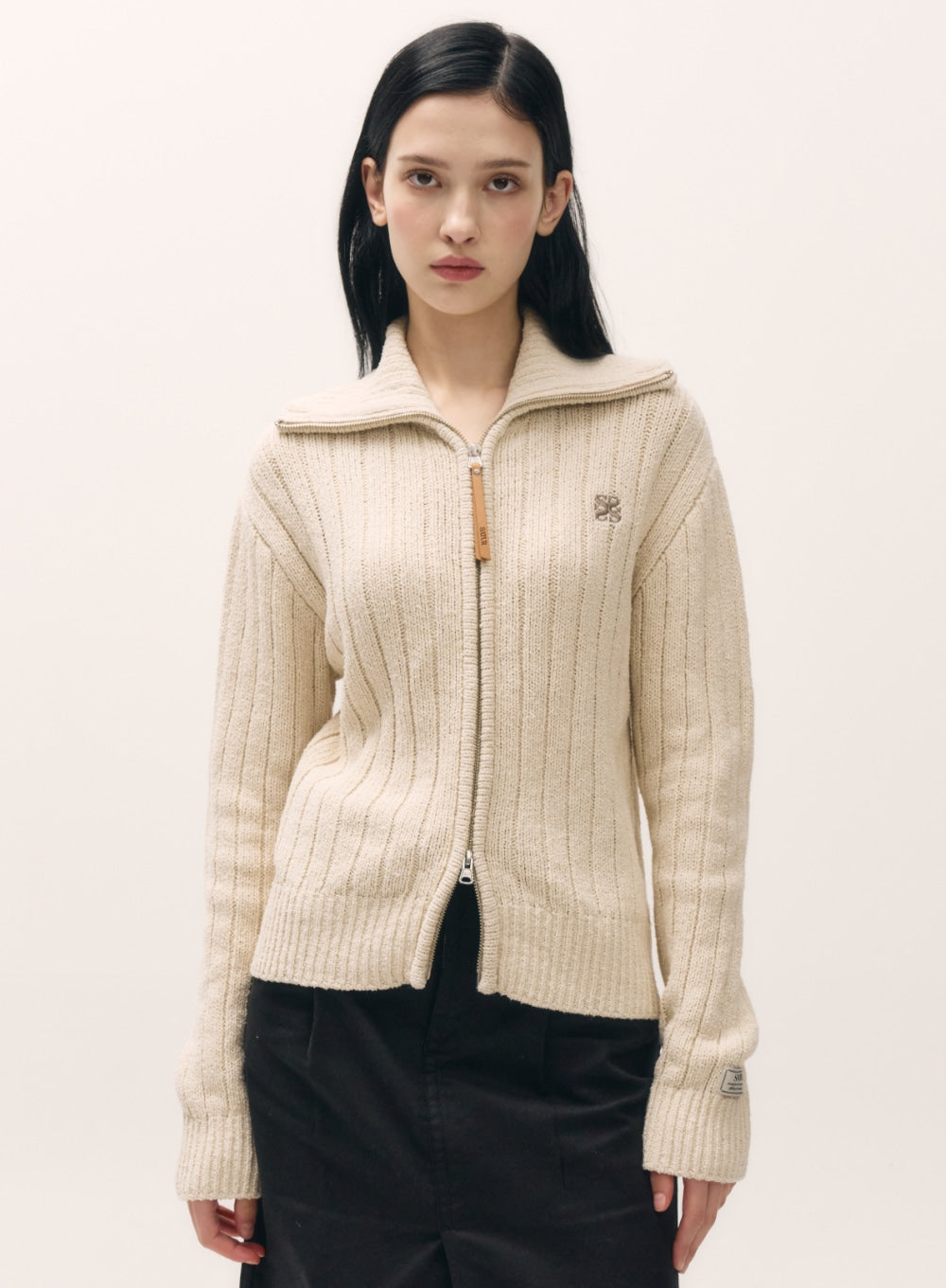 [satur] (W) Faro Boucle Knit Zip-up - Cream