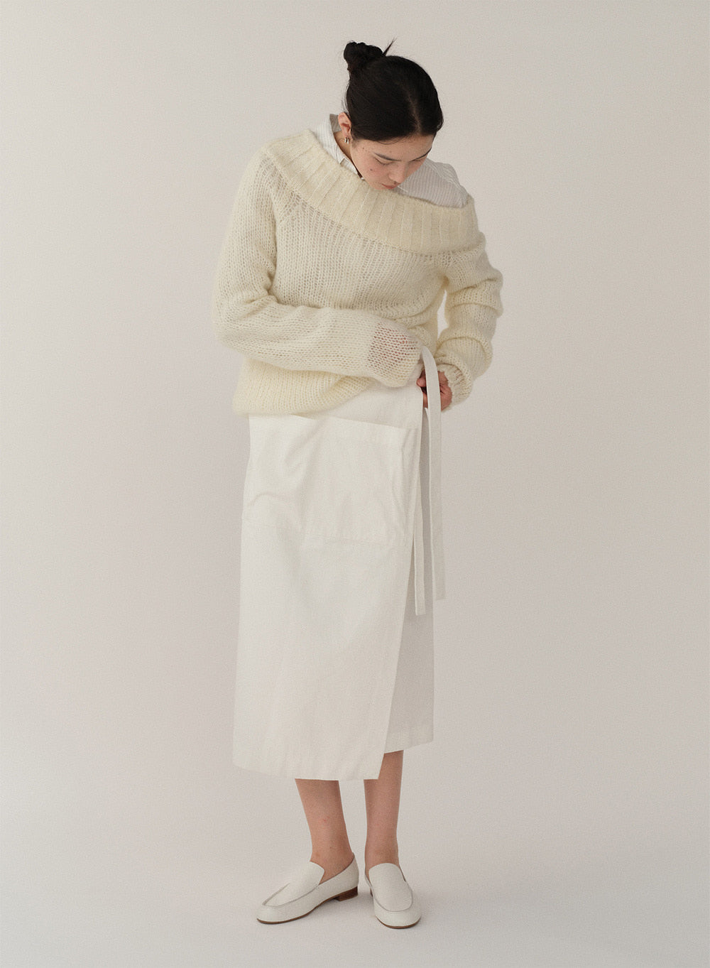 Kindersalmon Off Shoulder Mohair Sweater Ivory