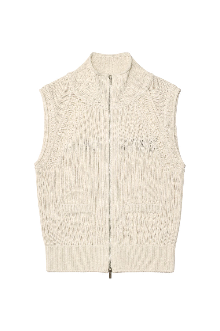 Matinkim Back Logo High Neck Knit Vest IN Light Beige