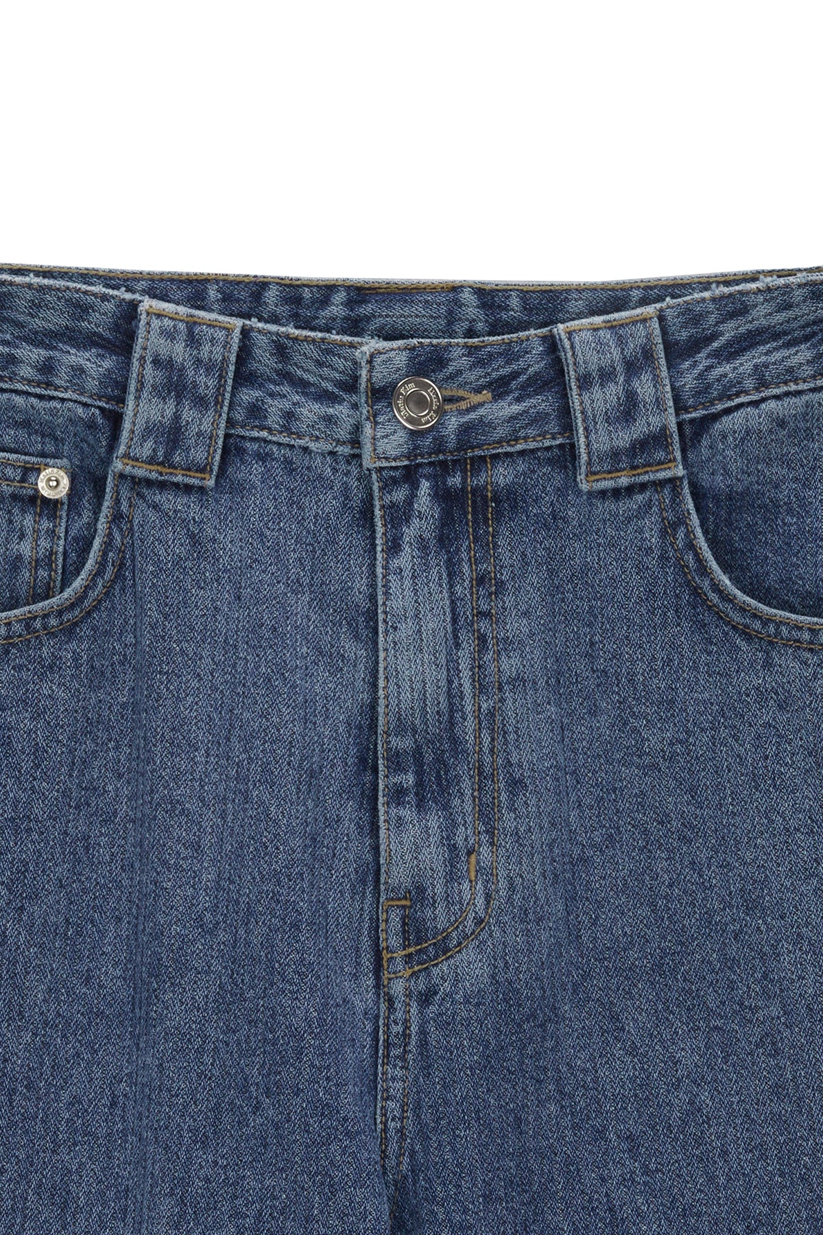 [matinkim] KNEE POINT STRIPE DENIM PANTS IN BLUE