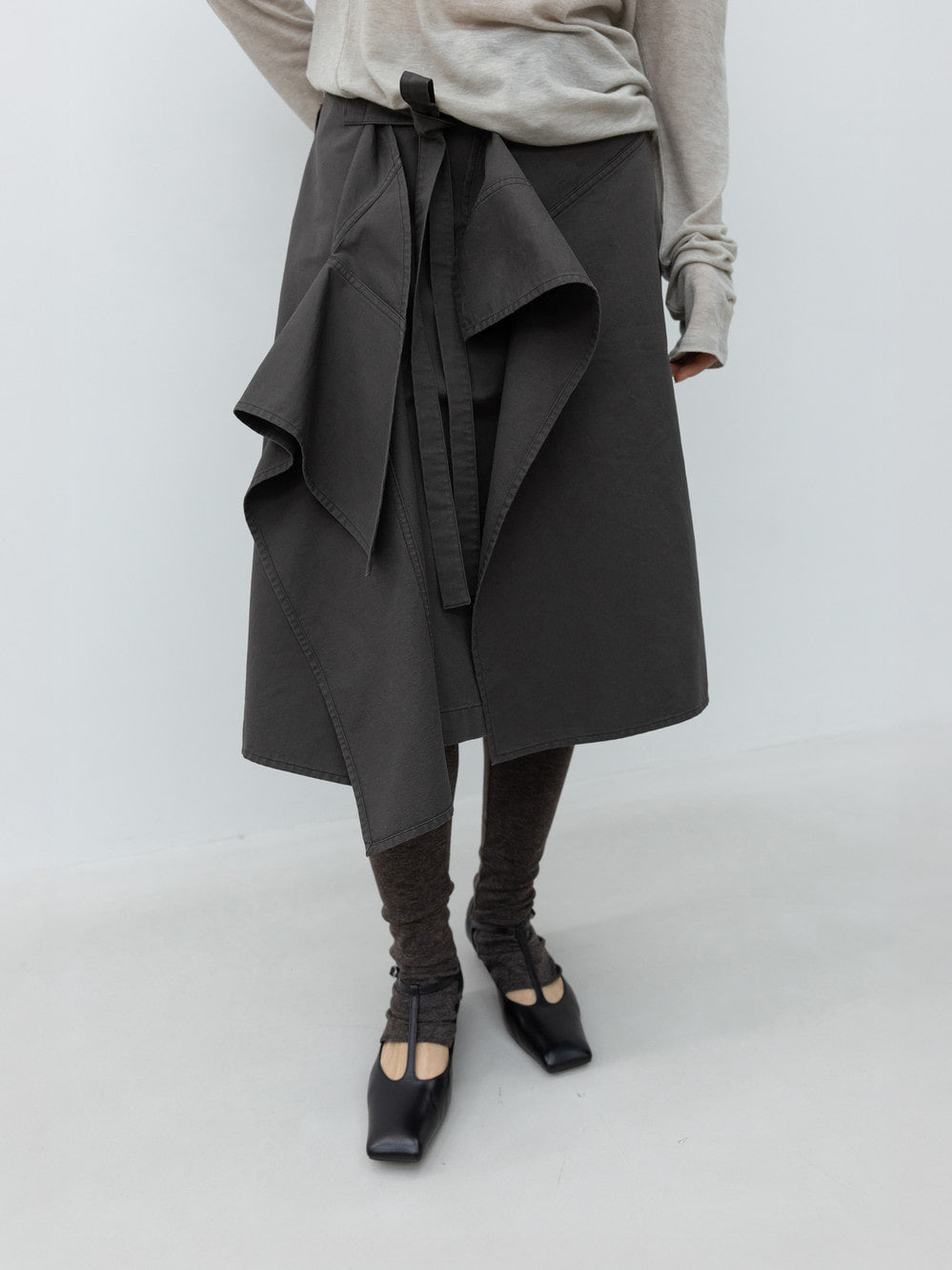 Low Classic Draped Wrap Cotton Skirts Charcoal