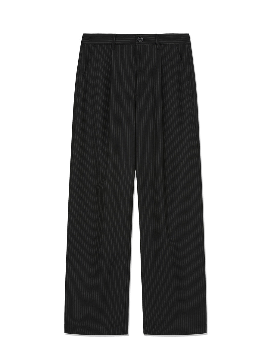 GLOWNY G Gentle Wide Leg Pinstripe Pants 2.0 (Black)