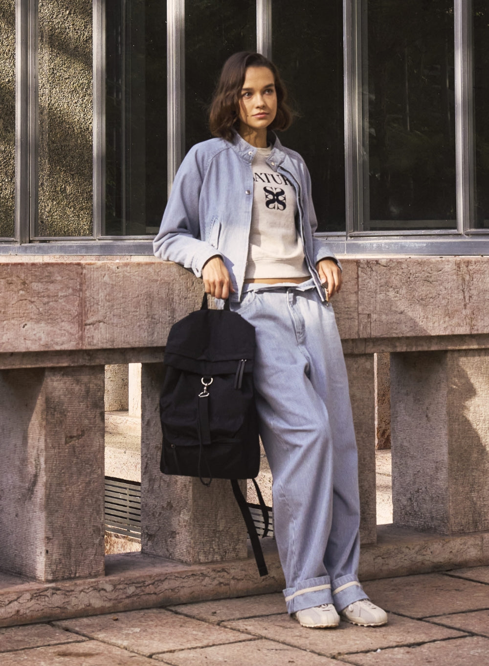 satur Nylon Washed Backpack - Black - View 2