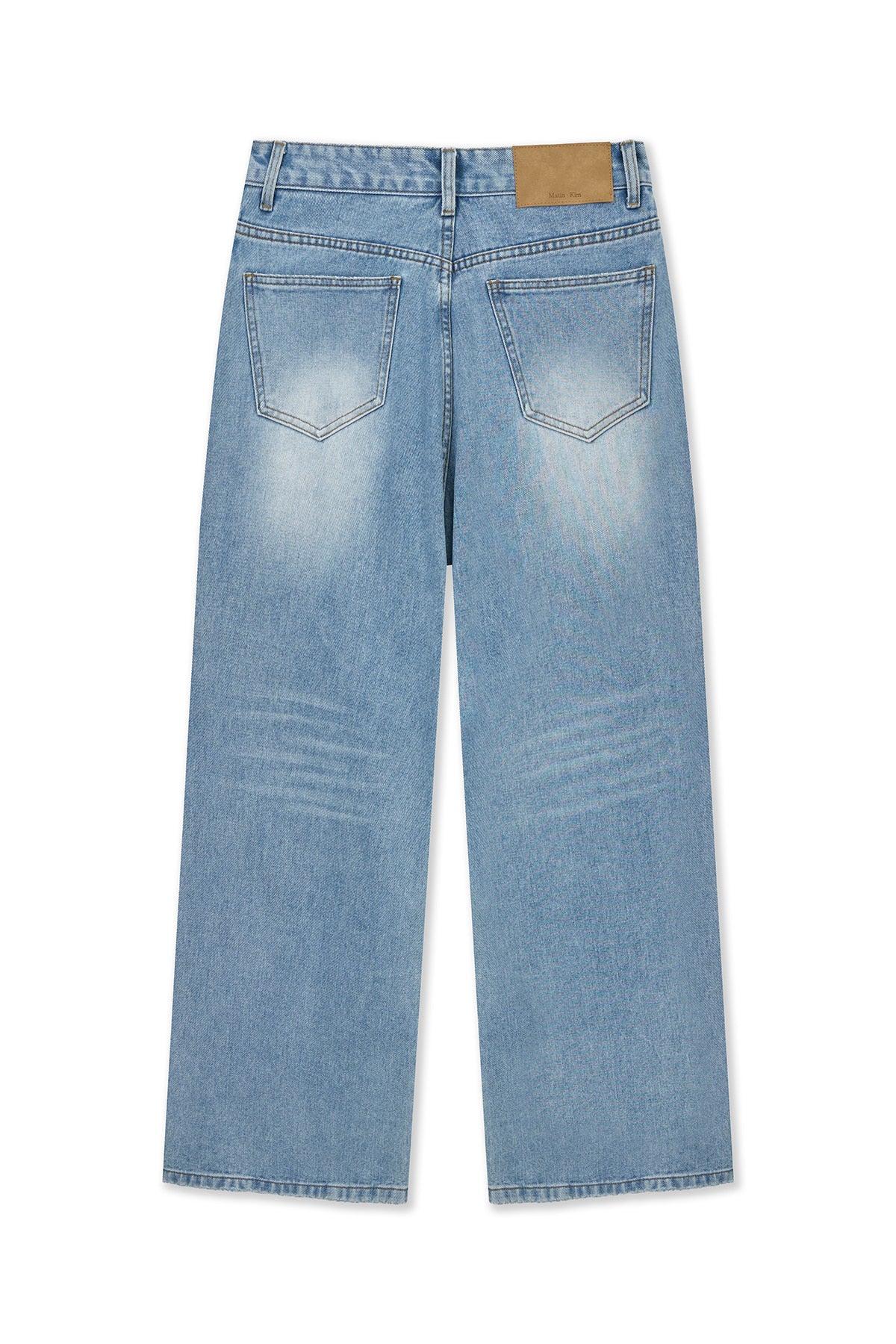 [matinkim] FRONT LAYERED DISTRESSED DENIM PANTS IN BLUE