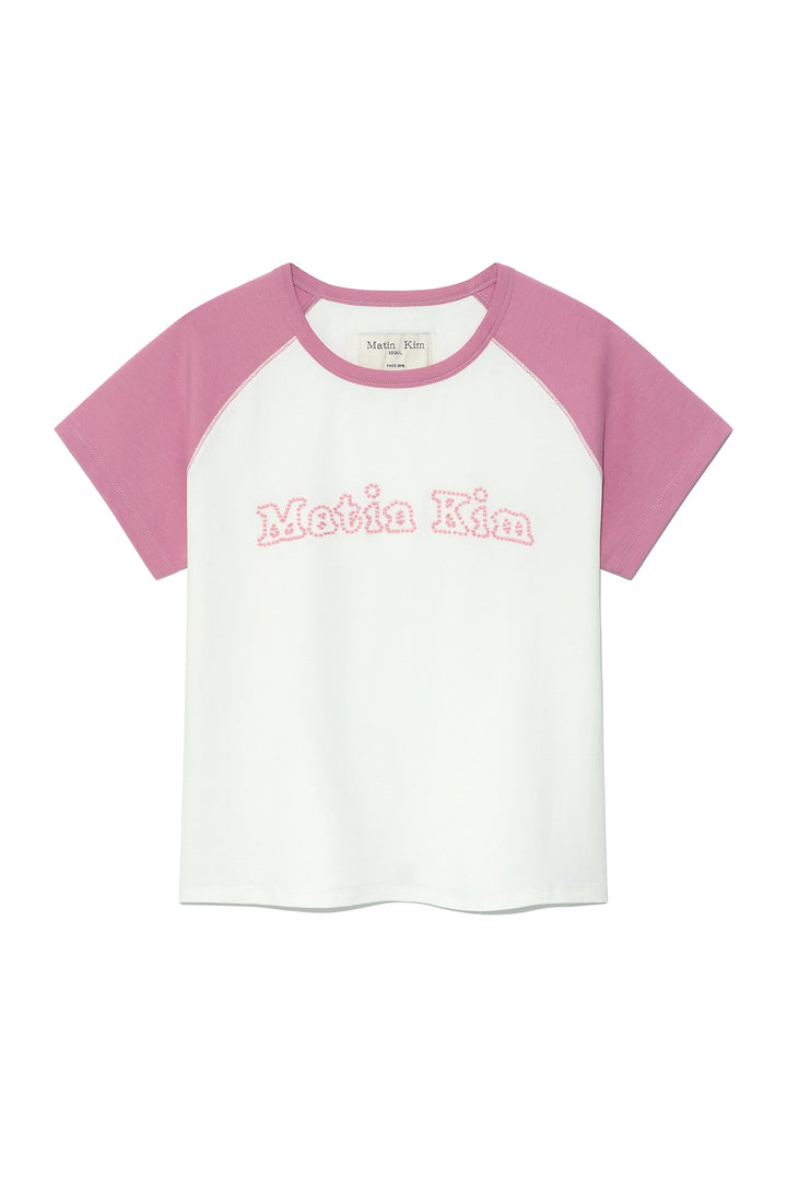 Matinkim Flower Stitch Raglan Logo Top IN Pink