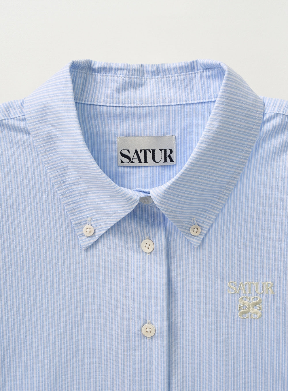 [satur] (W) Barrie Natural Stripe Crop shirt - Sky Blue