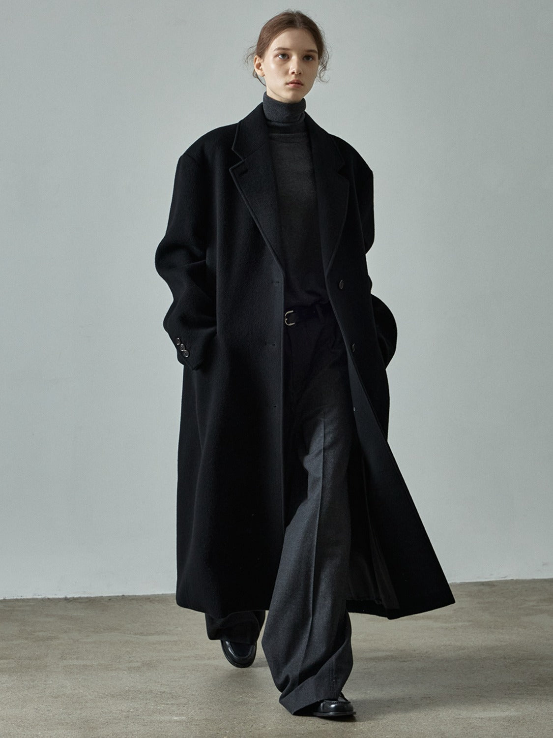 Facade Pattern Cashmere Single Coat black