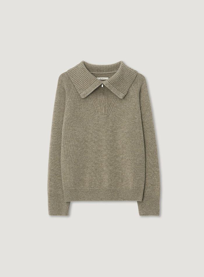 Mango Maniplease Aoi Half Zip Knit Ash Beige