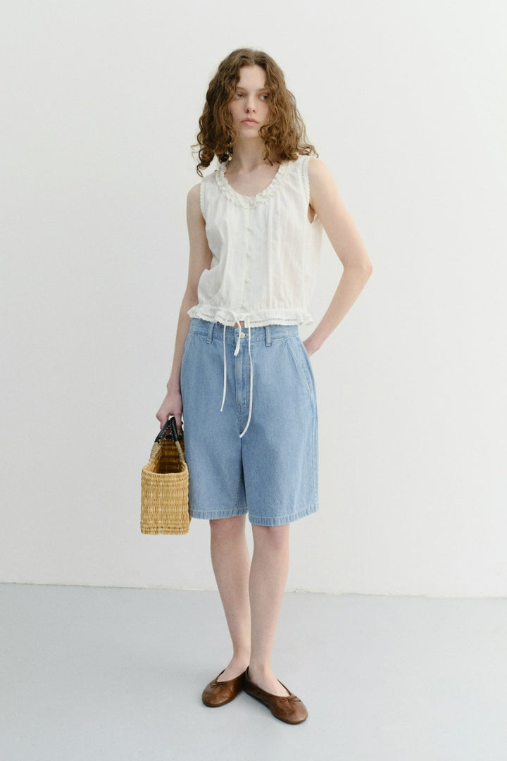 Dunst Unisex Linen Denim Shorts Light Blue
