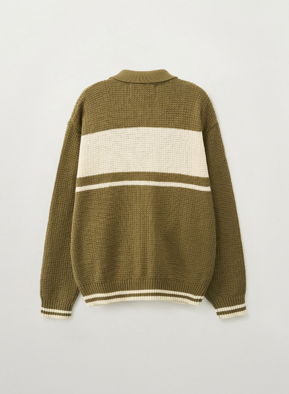 Satur Color Block Knit Zip-up - Olive Green