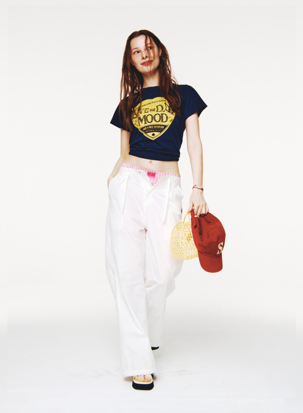 [satur] Curved Parachute Pants - White