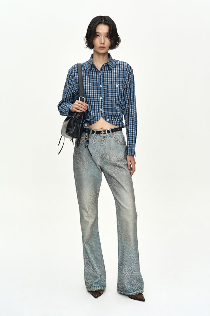 Andersson Bell Leopard Fade Denim Printed Bootscut Jeans