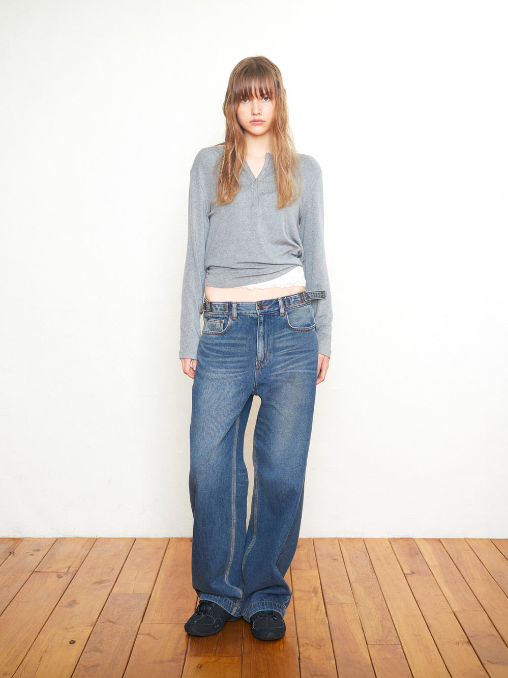 Low Classic Henry Neck Wool Jersey Warm T-Shirt - Melange Grey