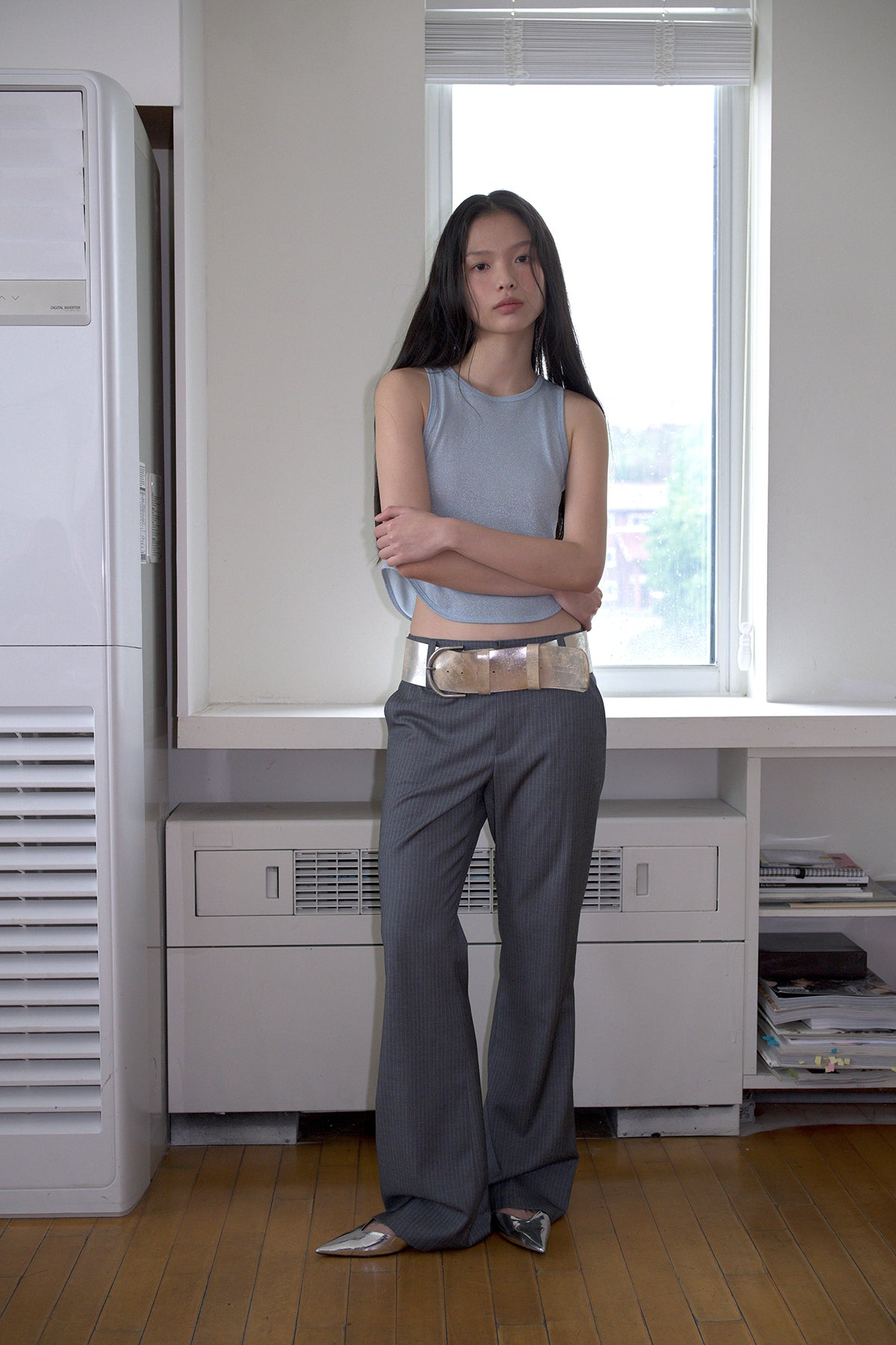Overdueflair Metallic Halter Top Blue Silver