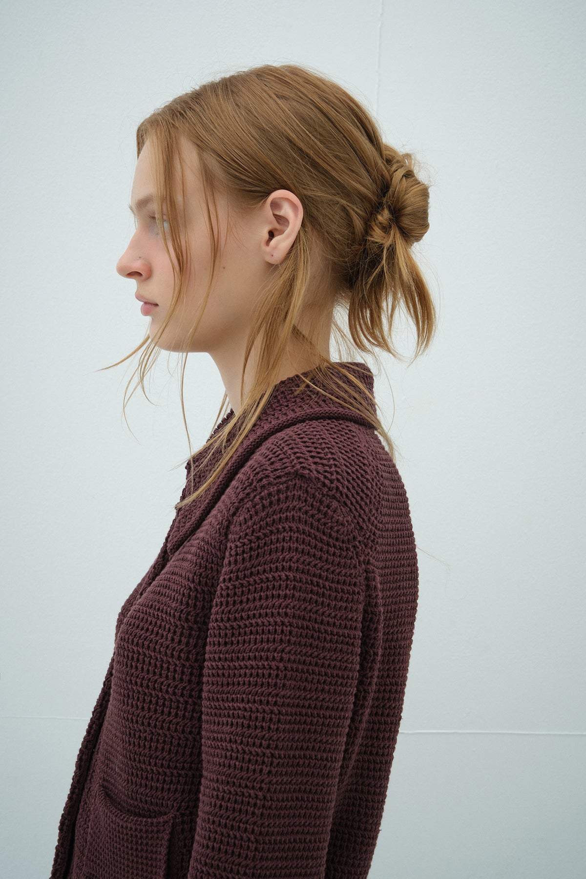 Overdueflair Collar Knit Jacket Red Brown