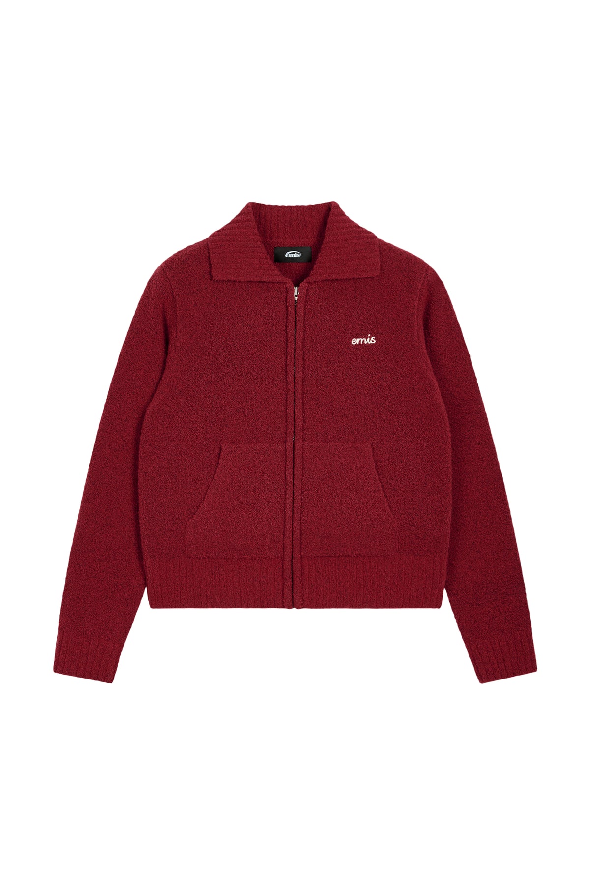 Emis Boucle Knit Zip Cardigan-Red