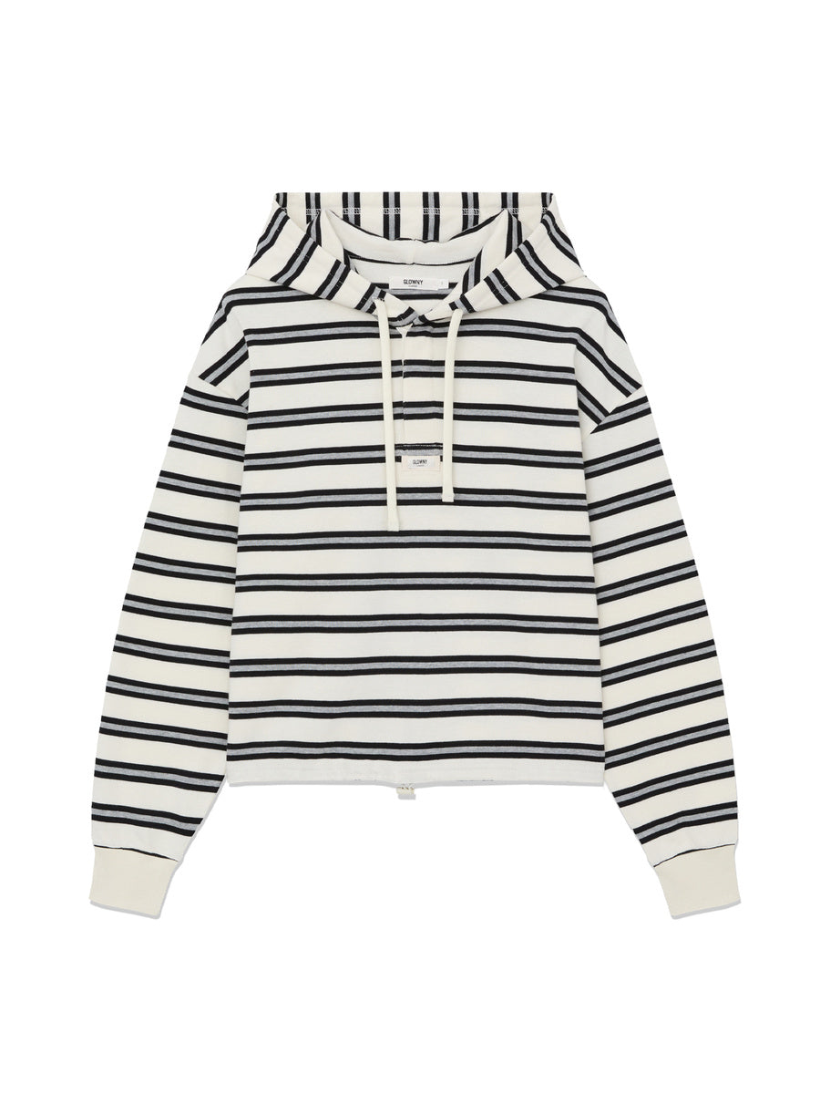 GLOWNY Heritage Stripe Button Hoodie (White)
