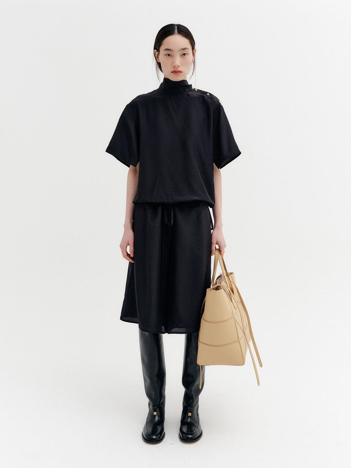 EENK Drawstring Waist Patterned Pants - Black