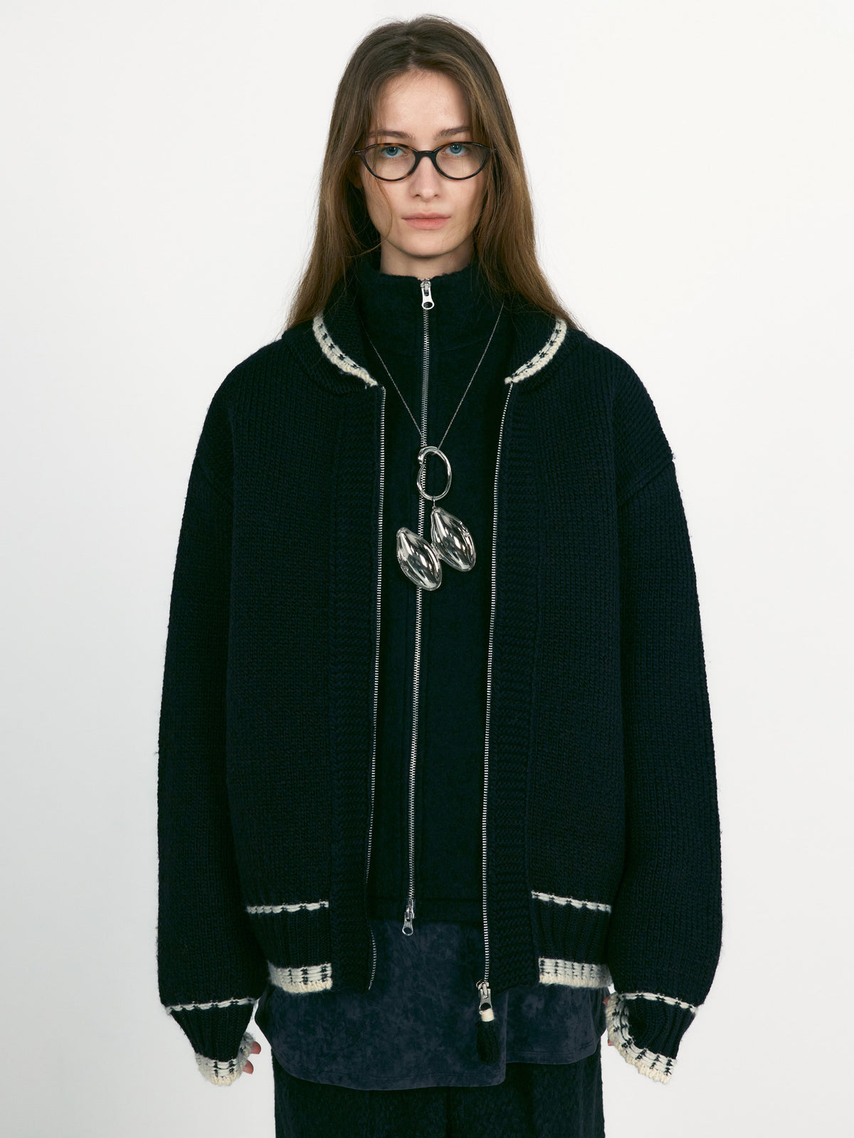Low Classic Cowichan Wool Knit Cardigan Black