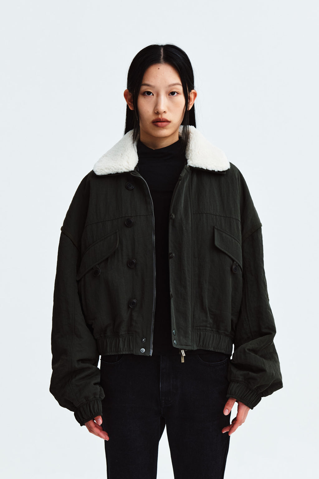 Matinkim Fur Collar Point Bomber Jumper IN Khaki