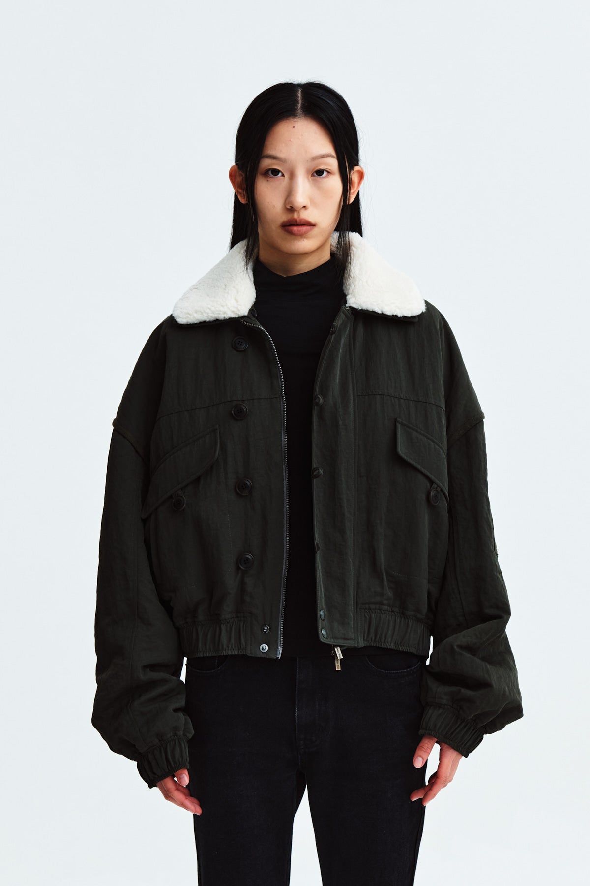 Matinkim Fur Collar Point Bomber Jumper IN Khaki