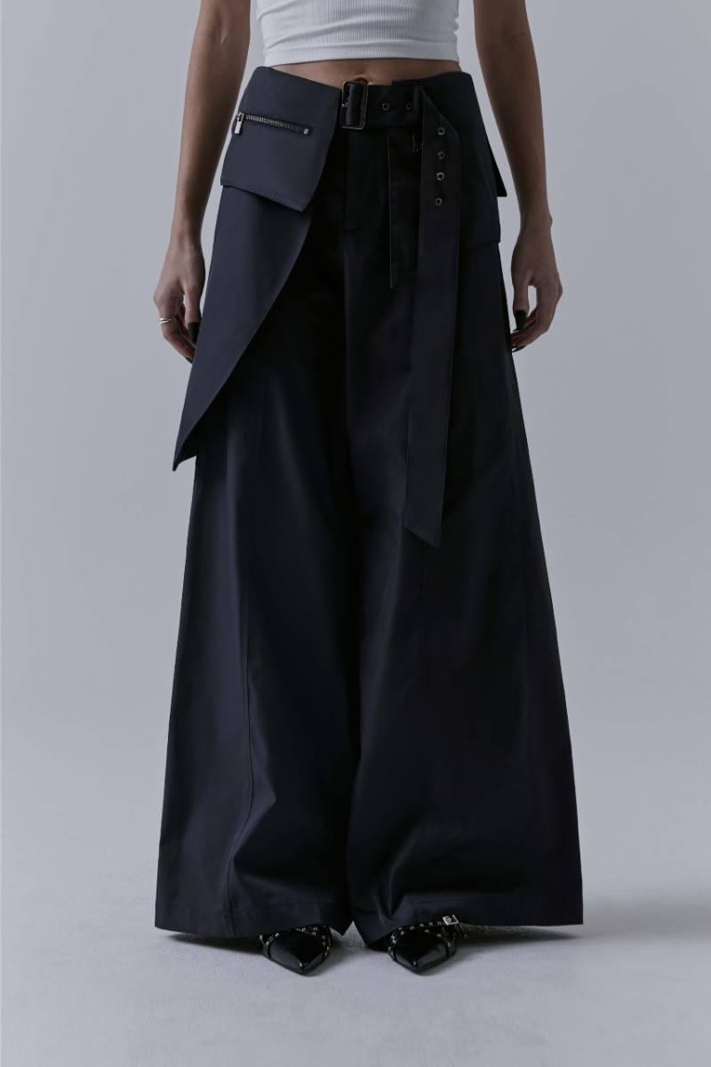Treemingbird Belted Layered Wrap Pants Charcoal