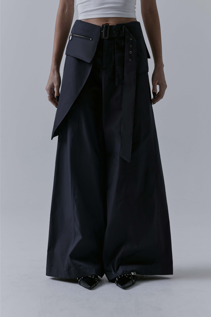 Treemingbird Belted Layered Wrap Pants Charcoal