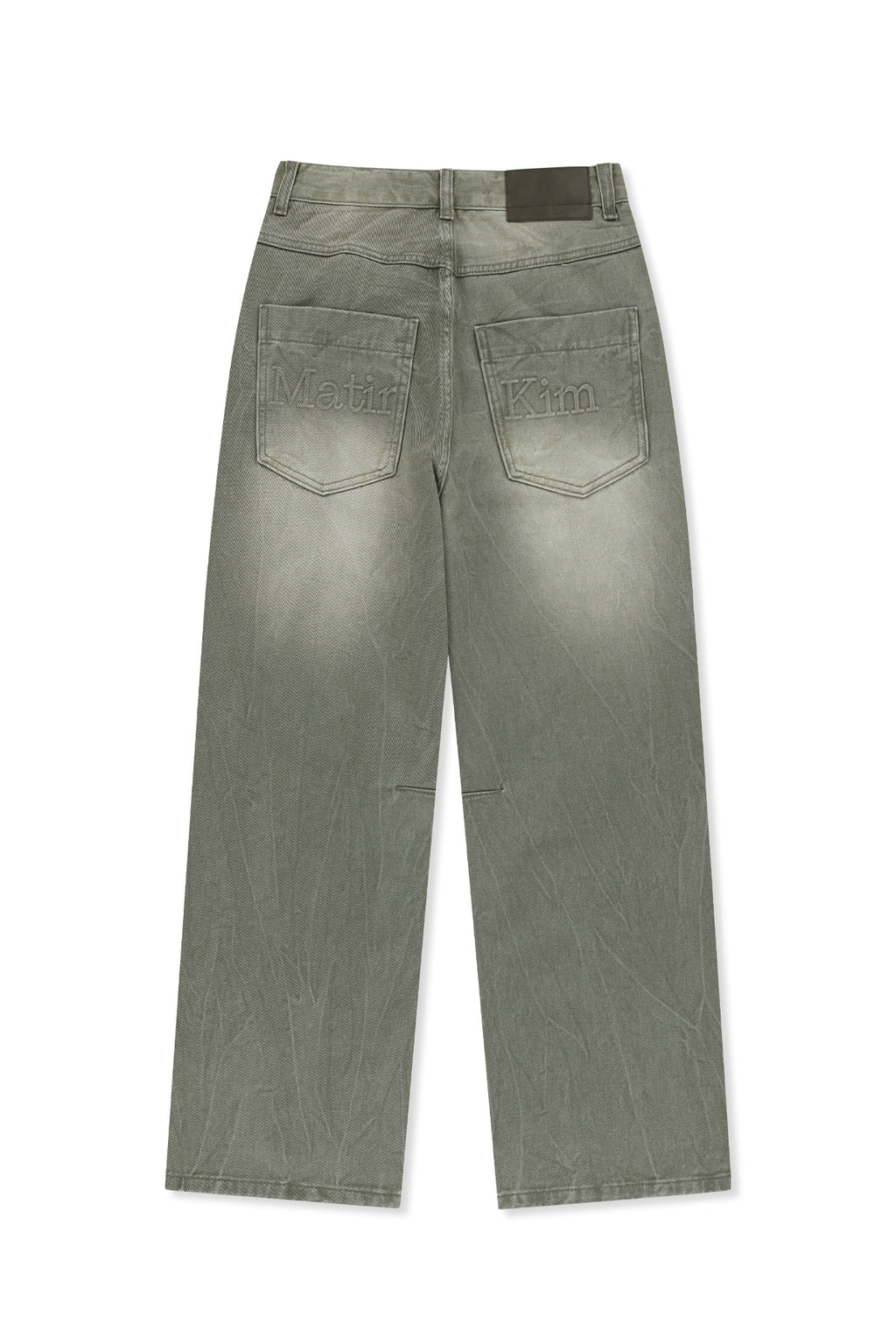Matinkim Back Logo Washed Denim Pants IN Khaki
