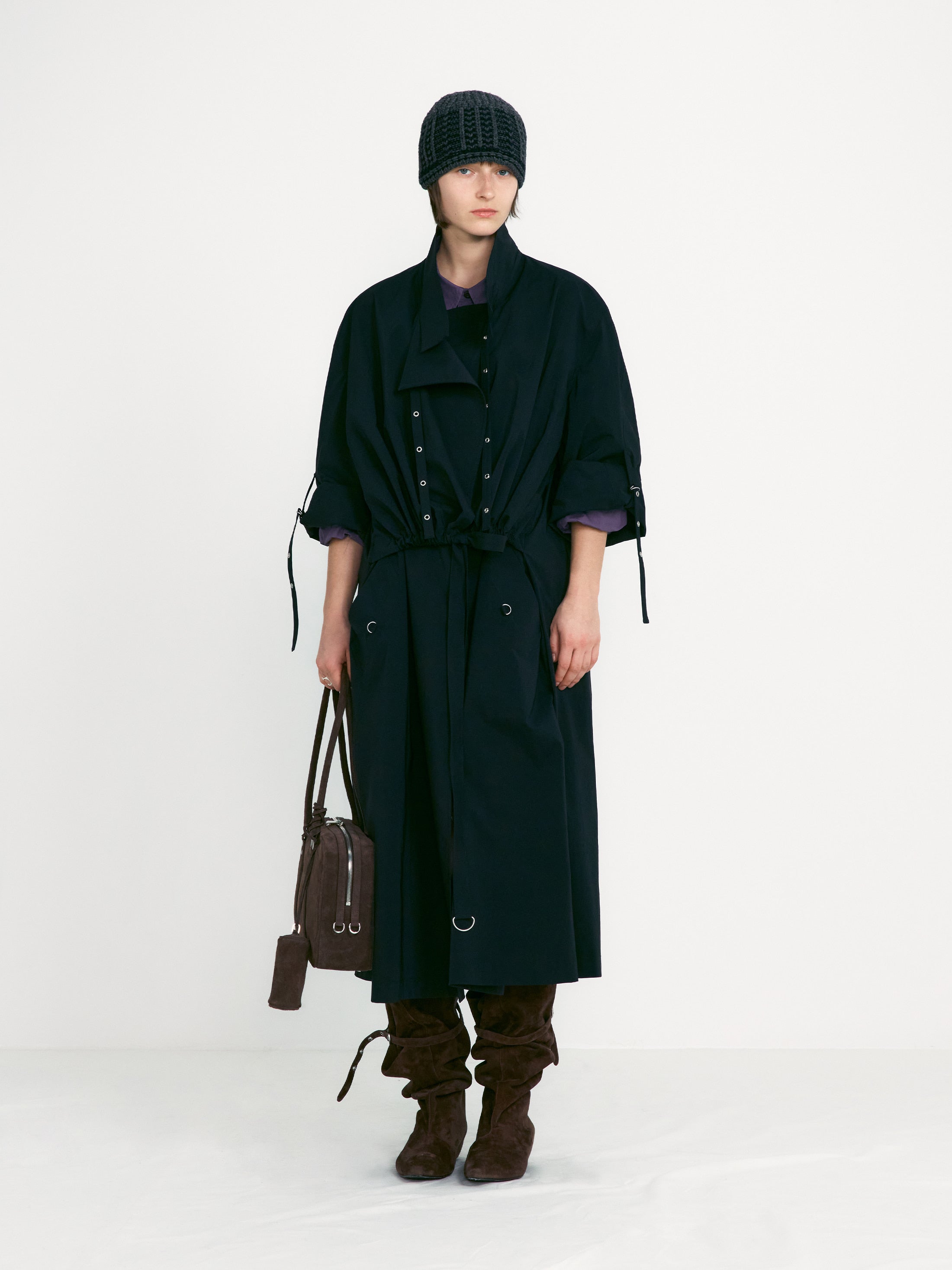[low_classic] Oversized Belted Trench Coat
Black
