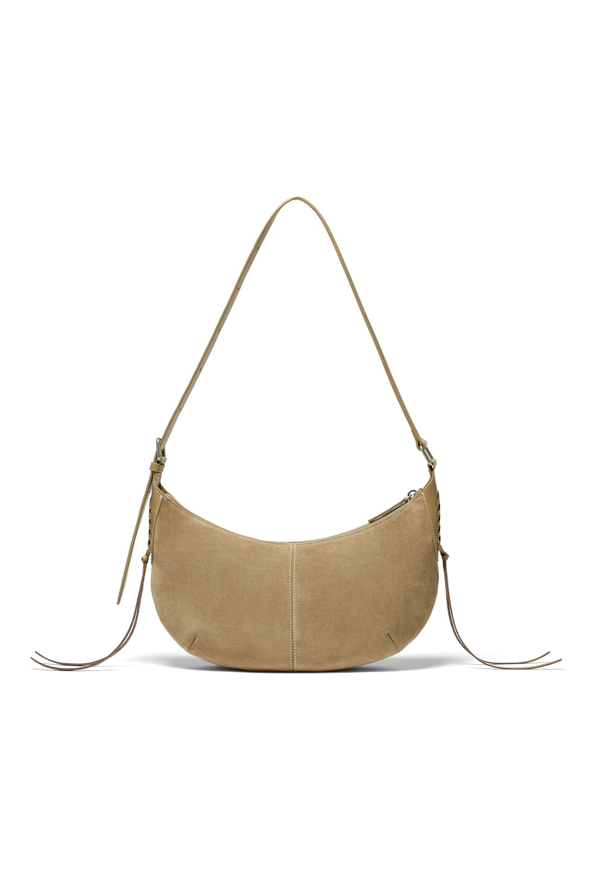 [matinkim] HALF MOON SUEDE LEATHER HOBO BAG IN KHAKI