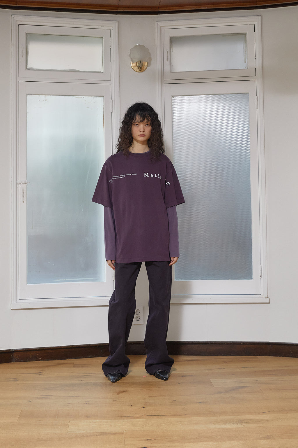 [matinkim] HALF TEXT LOGO TOP FOR WOMEN IN PURPLE