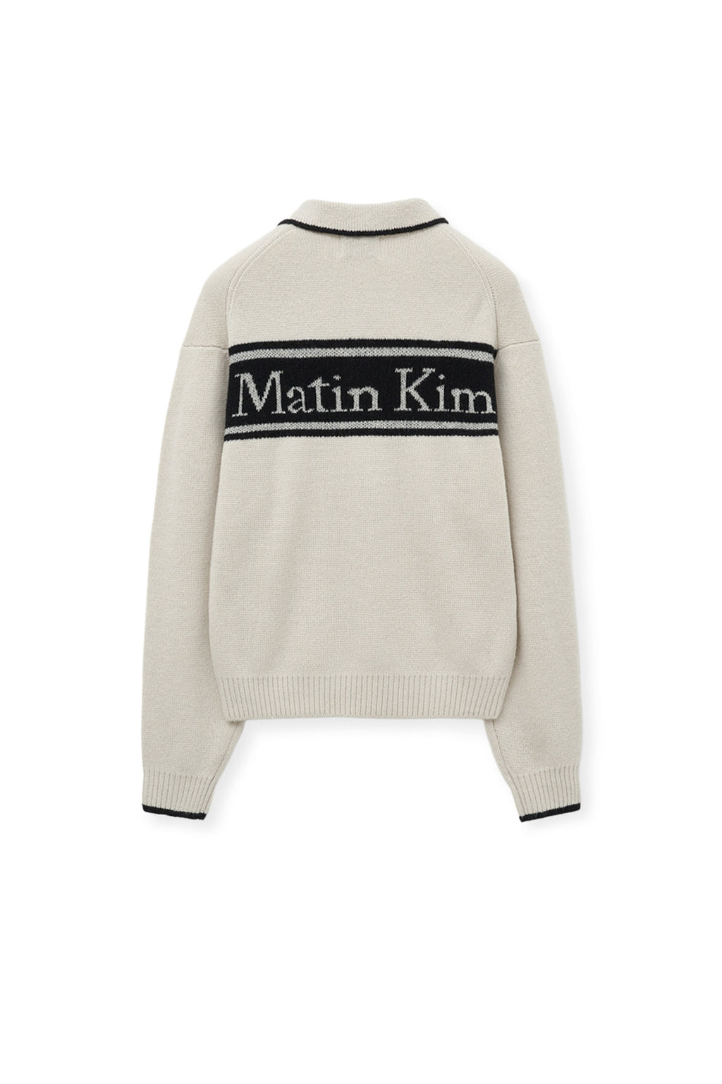 [matinkim] BACK LOGO COLLAR KNIT TOP FOR MEN IN IVORY